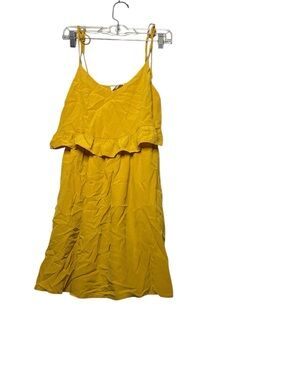 Women’s Sezane mustard yellow silk Ashley tiered ruffle mini dress, size 38